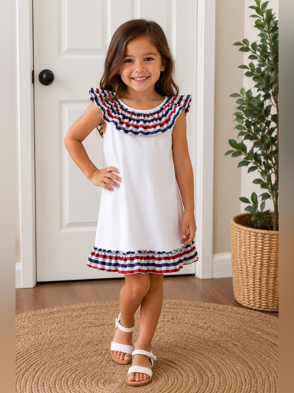Bella Bliss Girl Size 12 Patriotic Dress Red White Blue Gingham Ruffle Sea